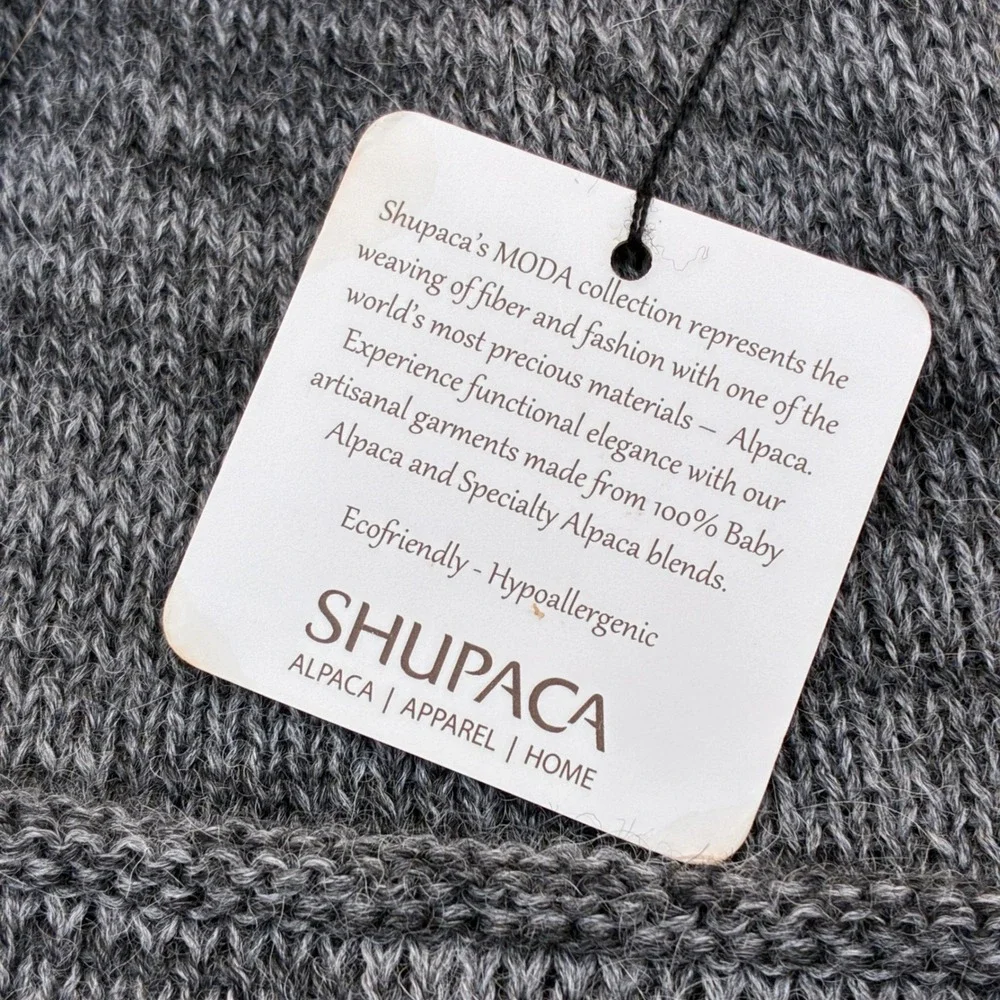Shupaca Womens Mens Beanie OS Baby Alpaca Grey Knit Slouchy Warm Winter Hat